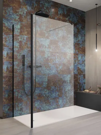 Modo New Black IV Walk-in fekete zuhanyfal 110x85 átlátszó