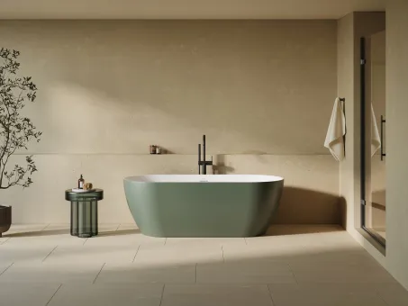 Freedom O Tec 170x77 akrilkád, Grey Green/fehér szabadonálló, fehér/fekete/króm lefolyó