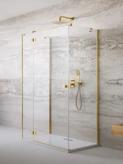 Essenza Gold ﻿KDJ+S ﻿szögletes ﻿arany zuhanykabin 80x75 átlátszó balos