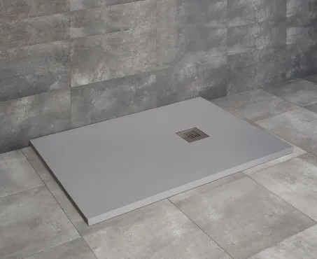 Kios F szögletes lapos betonszürke zuhanytálca 170x80 betonszürke, ajándék szifonnal