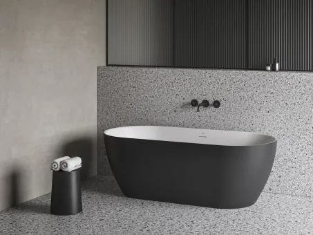 Freedom O Tec 170x77 akrilkád, fekete/fehér szabadonálló, fekete/fehér/króm lefolyó