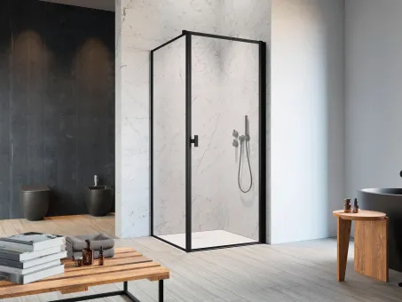 Nes Black KDJ I Frame szögletes fekete zuhanykabin 80x75 átlátszó jobbos