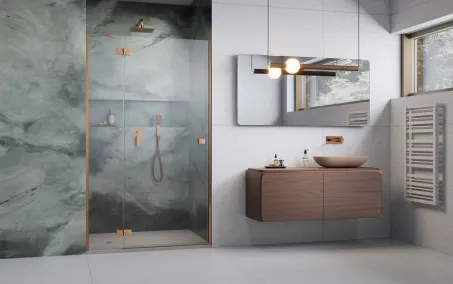 Essenza 8 Brushed Copper DWJ szálcsiszolt réz zuhanyajtó 120 átlátszó jobbos
