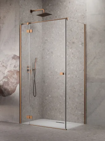 Essenza 8 Brushed Copper KDJ szögletes szálcsiszolt réz zuhanykabin 80x90 átlátszó jobbos