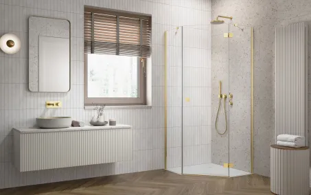 Essenza 8 Gold PTJ szögletes arany zuhanykabin 90x80 átlátszó jobbos