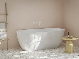 Freedom O Tec 170x77 akrilkád, matt fehér/fehér szabadonálló, fehér/fekete/króm lefolyó