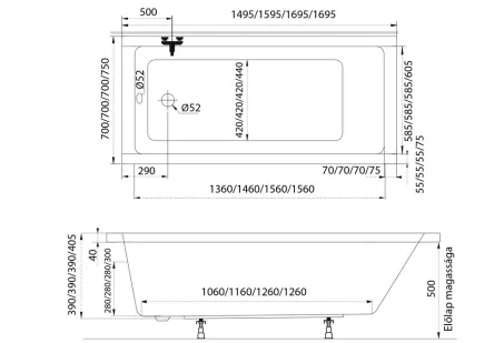 Eco egyenes akril kád 170x75