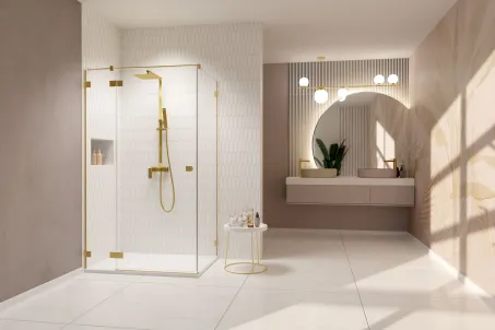 Essenza Pro Brushed Gold KDJ szögletes szálcsiszolt arany zuhanykabin 120x75 átlátszó balos