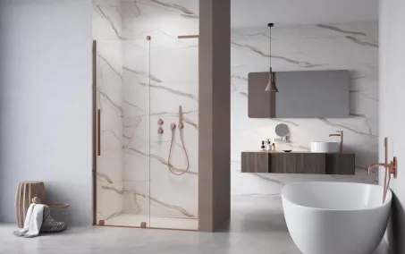 Furo SL Brushed Copper DWJ szálcsiszolt réz zuhanyajtó 100 átlátszó balos