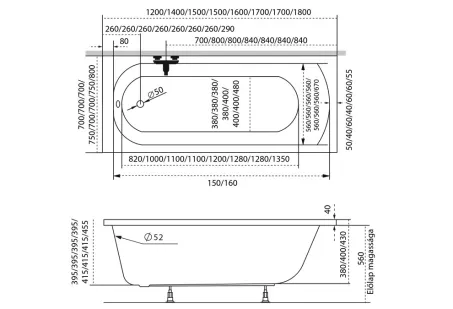 Mira egyenes akril kád 150x70