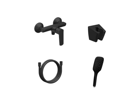 Life fali zuhanycsaptelep szettel, matt fekete  LF 032.20BL+S