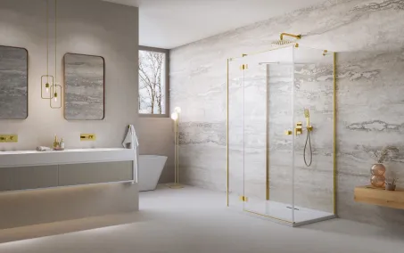Essenza Gold ﻿KDJ+S ﻿szögletes ﻿arany zuhanykabin 100x90 átlátszó jobbos