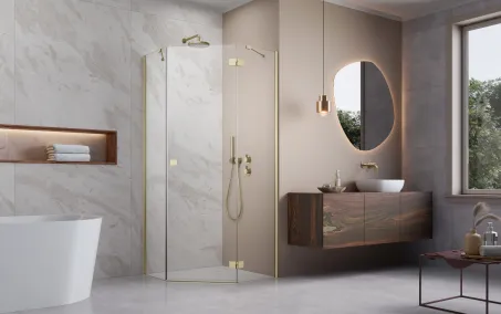 Essenza 8 Brushed Gold PTJ szögletes szálcsiszolt arany zuhanykabin 100x80 átlátszó balos