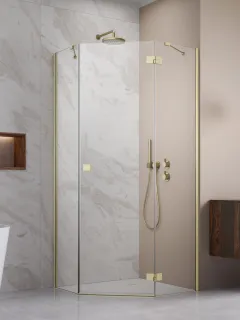 Essenza 8 Brushed Gold PTJ szögletes szálcsiszolt arany zuhanykabin 90x100 átlátszó balos