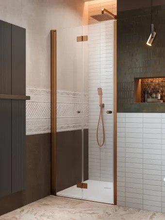 Nes Brushed Copper DWB szálcsiszolt réz zuhanyajtó 70 átlátszó balos