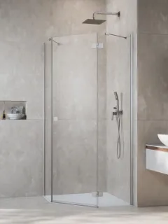 Essenza 8 Brushed Nickel PTJ szögletes szálcsiszolt króm zuhanykabin 90x90 átlátszó balos