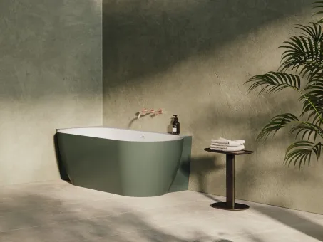 Freedom Corner II Tec 175x86 bal, akrilkád, Grey Green/fehér, fehér/fekete/króm lefolyó