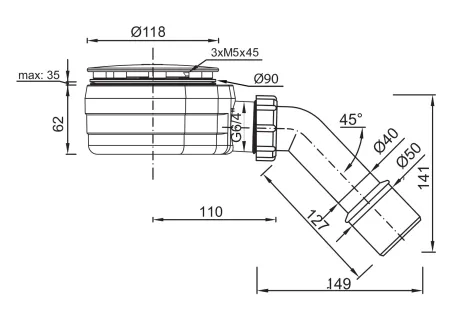 ST620 zuhanytálca szifon króm