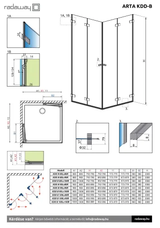 Arta KDD B szögletes zuhanykabin 100x90 átlátszó