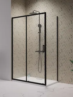 Premium Pro Black KDJ szögletes fekete zuhanykabin 130x70 átlátszó jobbos