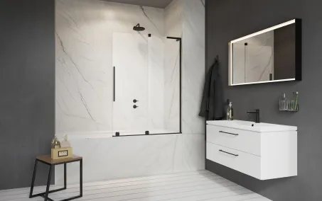 Furo SL Black PND II fekete kádparaván 120 átlátszó balos