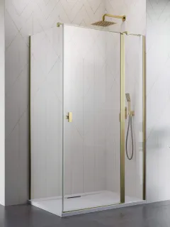 Nes ﻿Brushed Gold KDJ II﻿ szögletes szálcsiszolt arany zuhanykabin 90x80 átlátszó jobbos