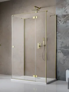 Essenza Brushed Gold ﻿KDJ+S ﻿szögletes ﻿szálcsiszolt arany zuhanykabin 100x70 átlátszó balos