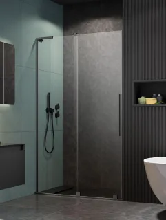 Furo SL Brushed Gunmetal DWJ szálcsiszolt fegyvermetál zuhanyajtó 100 átlátszó jobbos