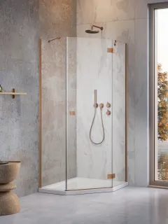 Essenza 8 Brushed Copper PTJ szögletes szálcsiszolt réz zuhanykabin 90x90 átlátszó balos