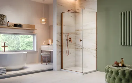 Nes Brushed Copper KDJ I szögletes szálcsiszolt réz zuhanykabin 100x80 átlátszó balos