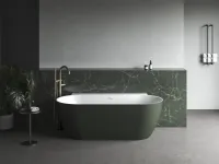 Freedom Wall II Tec 170x87, akrilkád, Grey Green/fehér, fehér/fekete/króm lefolyó