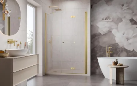 Nes Brushed Gold DWS B szálcsiszolt arany zuhanyajtó 130 átlátszó balos (ajtó 95 cm, fixfal 35 cm)