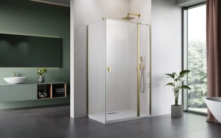 Nes ﻿Brushed Gold KDJ II﻿ szögletes szálcsiszolt arany zuhanykabin 100x90 átlátszó balos