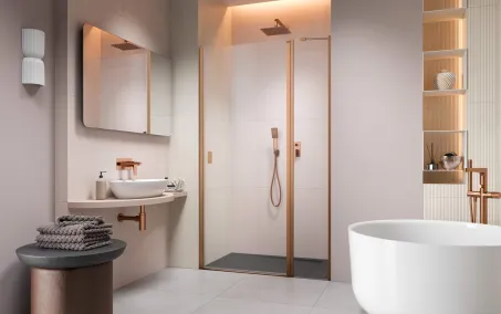 Nes Brushed Copper DWJ II szálcsiszolt réz zuhanyajtó 120 átlátszó balos