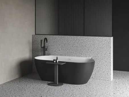 Freedom Wall II Tec 170x87, akrilkád, fekete/fehér, fekete/fehér/króm lefolyó