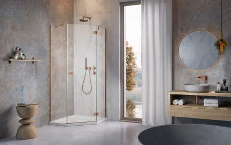 Essenza 8 Brushed Copper PTJ szögletes szálcsiszolt réz zuhanykabin 100x90 átlátszó jobbos