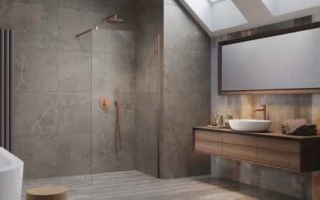 Modo New Brushed Copper II Walk-in szálcsiszolt réz zuhanyfal 60 átlátszó