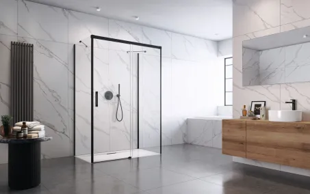 Idea Black KDJ+S szögletes fekete zuhanykabin 130x75 átlátszó balos