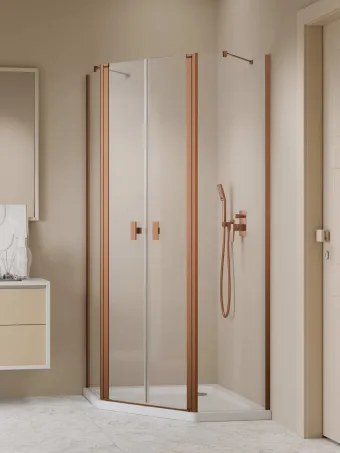 Nes Brushed Copper PTD szögletes szálcsiszolt réz zuhanykabin 100x100 átlátszó