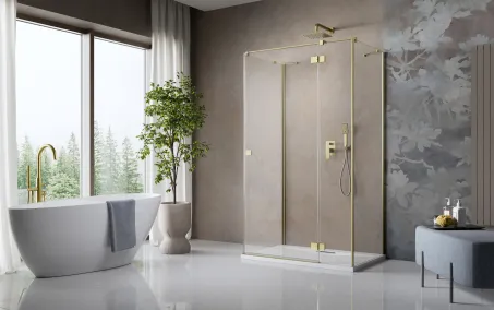 Essenza Brushed Gold ﻿KDJ+S ﻿szögletes ﻿szálcsiszolt arany zuhanykabin 80x90 átlátszó jobbos