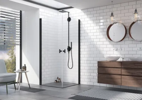 Nes Black KDD I szögletes fekete zuhanykabin 90x80 átlátszó