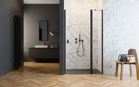 Nes Black DWJ II fekete zuhanyajtó 80 átlátszó jobbos