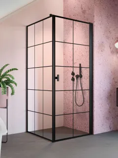 Nes Black KDJ I Factory szögletes fekete zuhanykabin 80x100 átlátszó balos