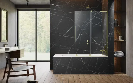 Furo SL Brushed Gold PND II szálcsiszolt arany kádparaván 110 átlátszó jobbos