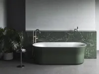 Ypsilon 180x80, akrilkád, Grey Green/fehér, szabadonálló, fehér/fekete/króm lefolyó