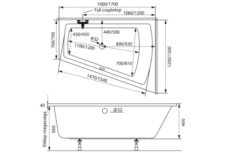 Trinity különleges akril kád 160x120 balos