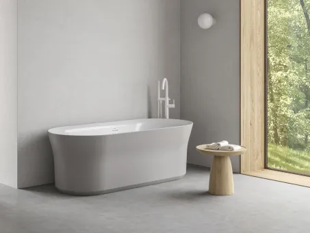 Ypsilon 180x80, akrilkád, Smoke Grey/fehér, szabadonálló, fehér/fekete/króm lefolyó