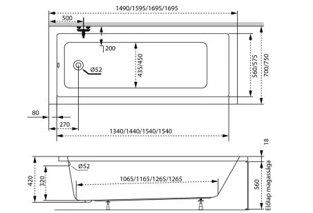 Sandra Slim egyenes akril kád 170x75